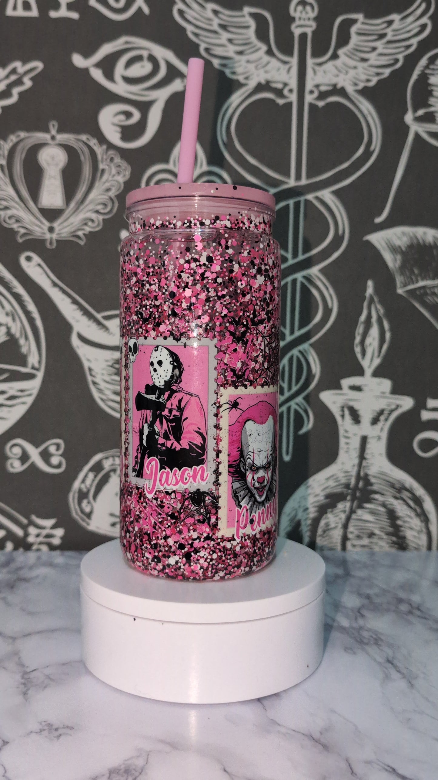 Pink horror snow globe