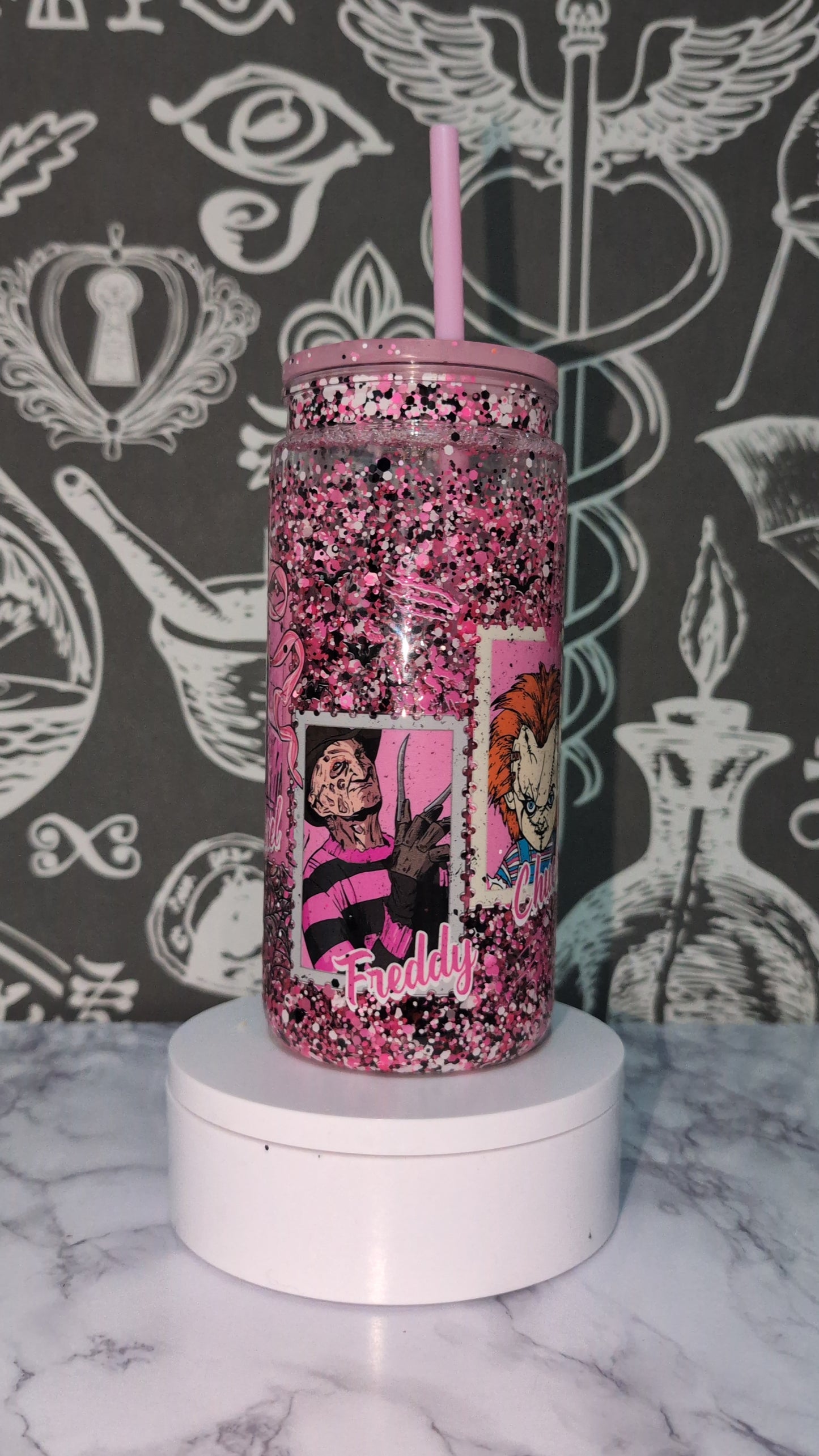 Pink horror snow globe