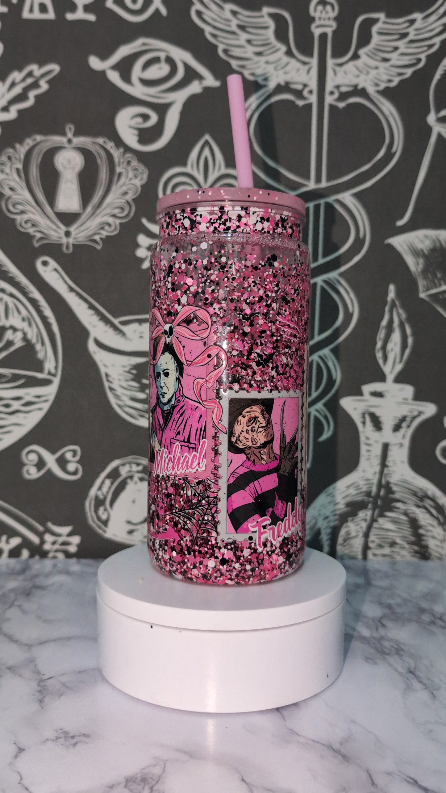 Pink horror snow globe