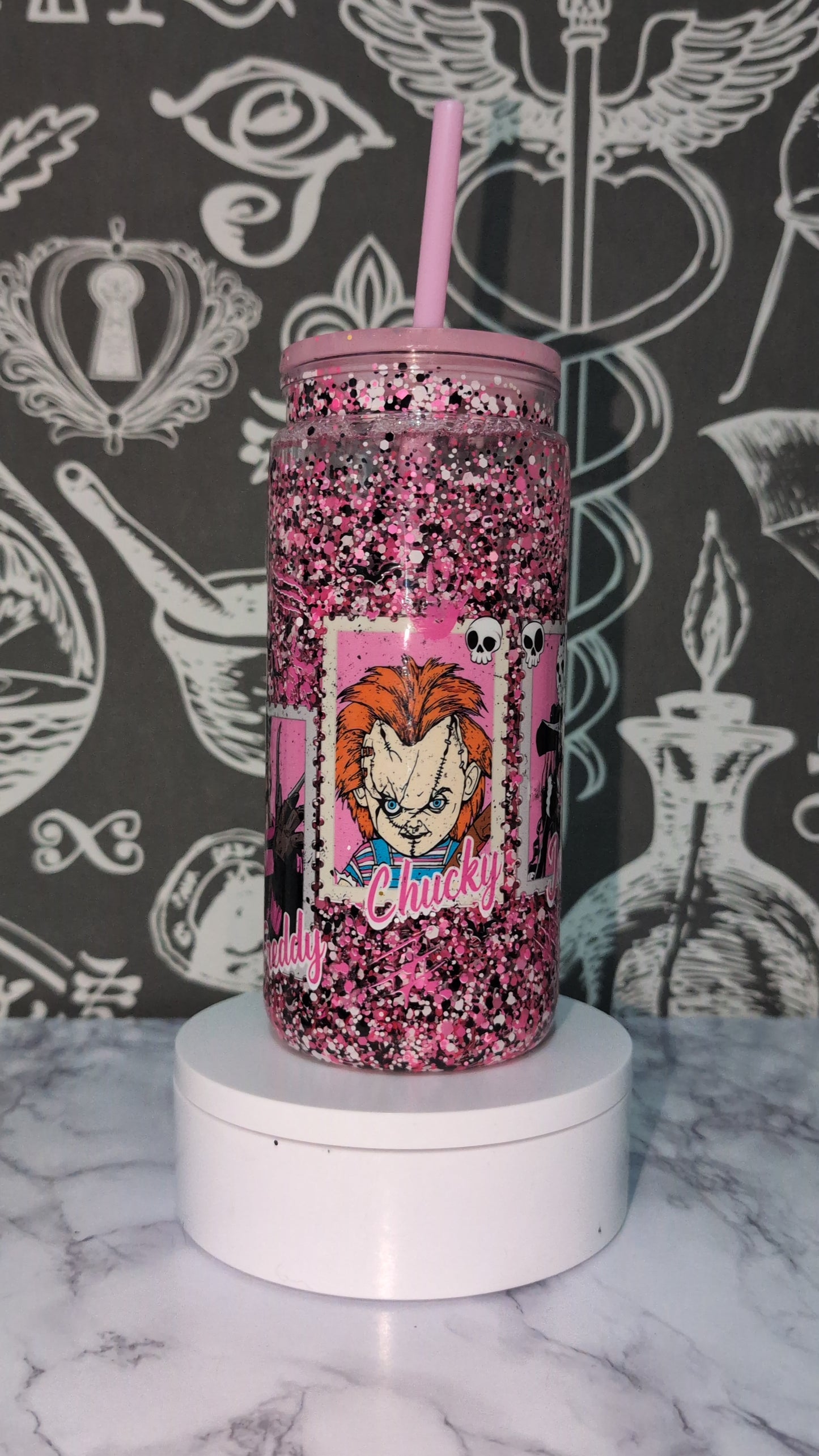 Pink horror snow globe