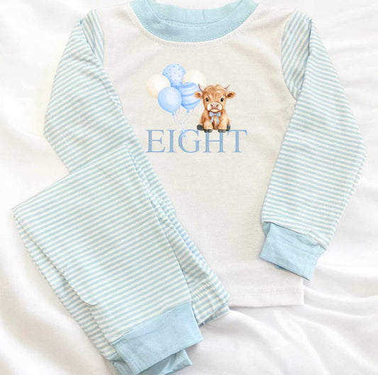 Light Blue Stripe Highland Cow Pjs
