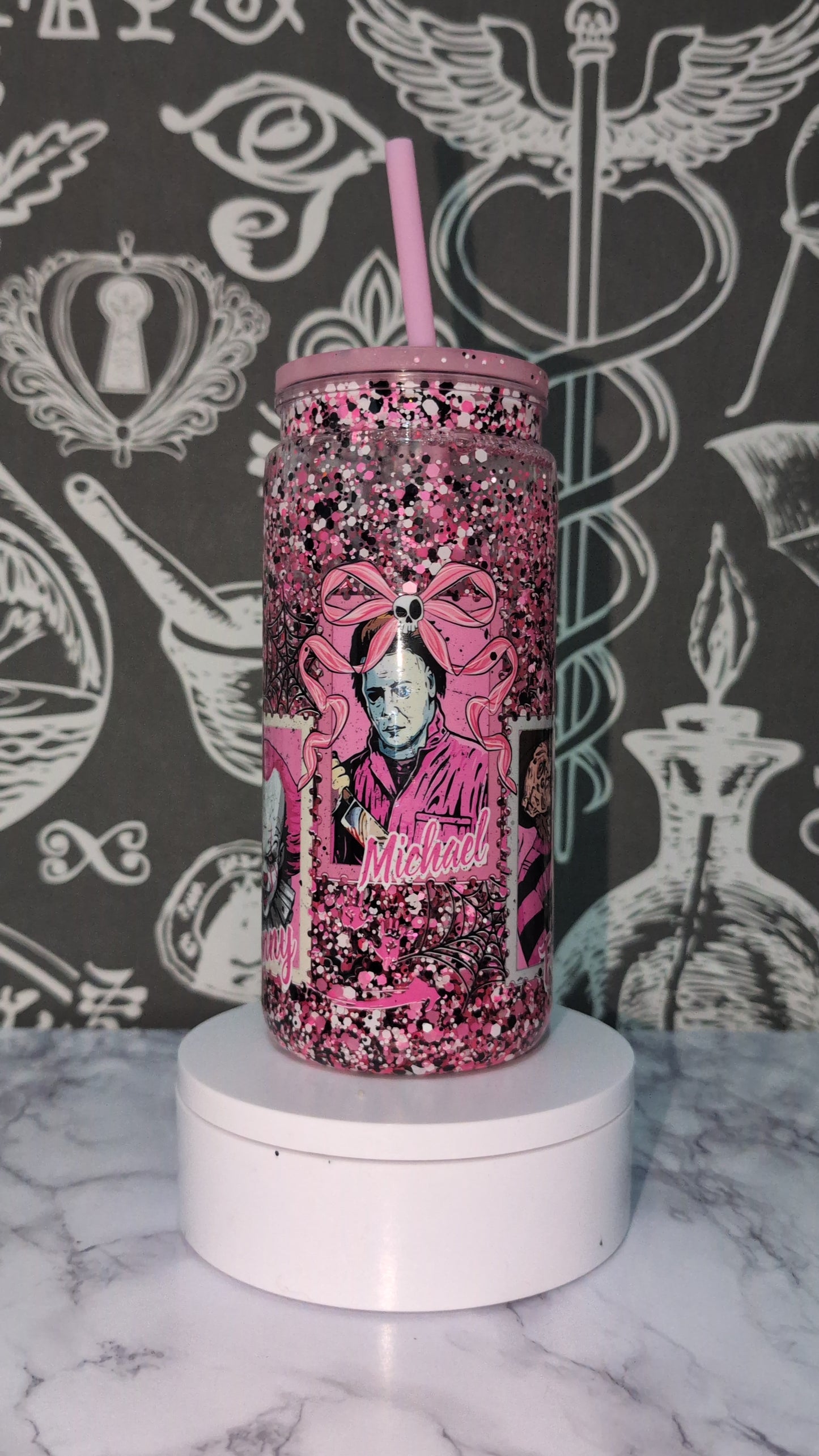 Pink horror snow globe