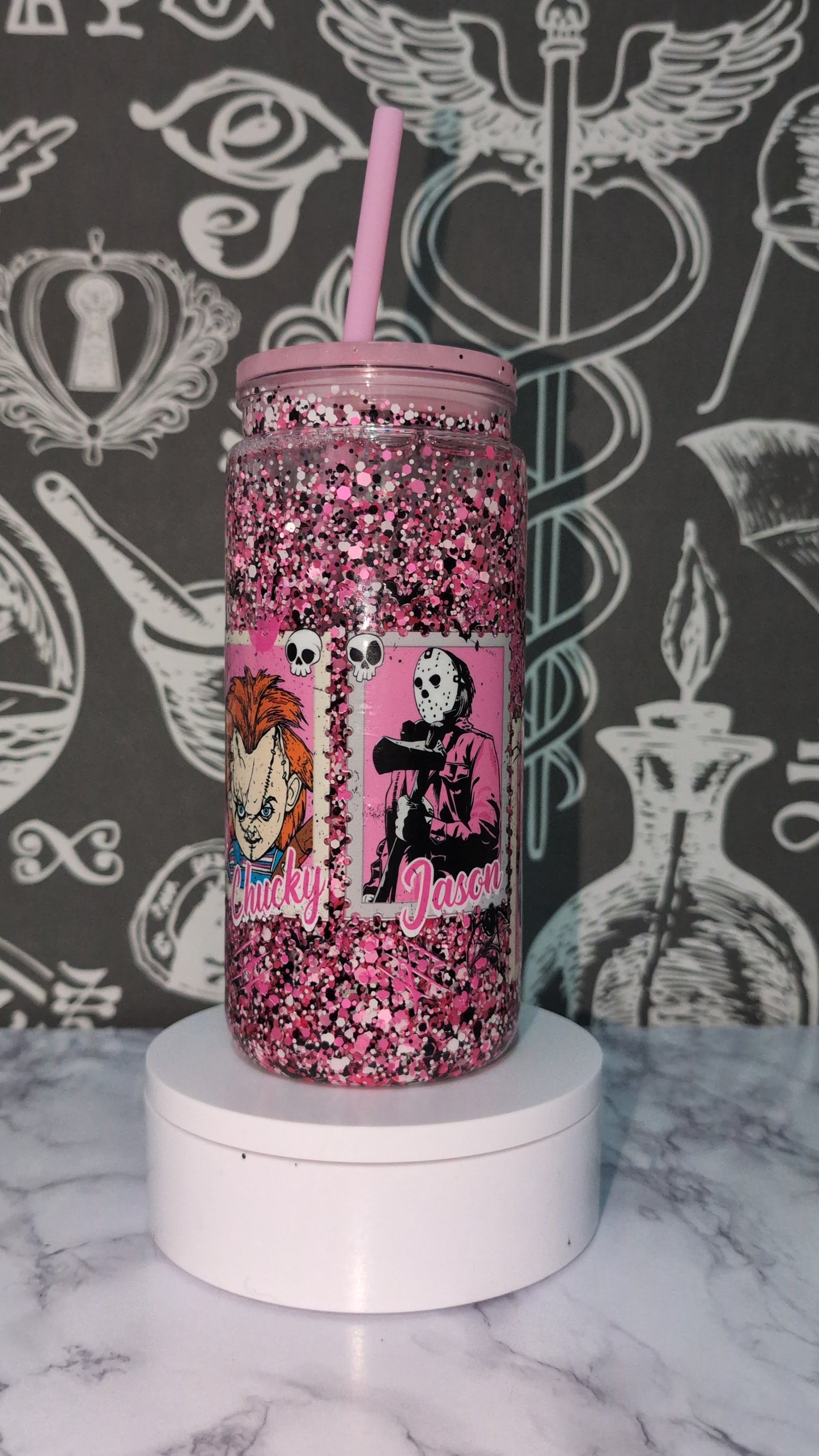 Pink horror snow globe