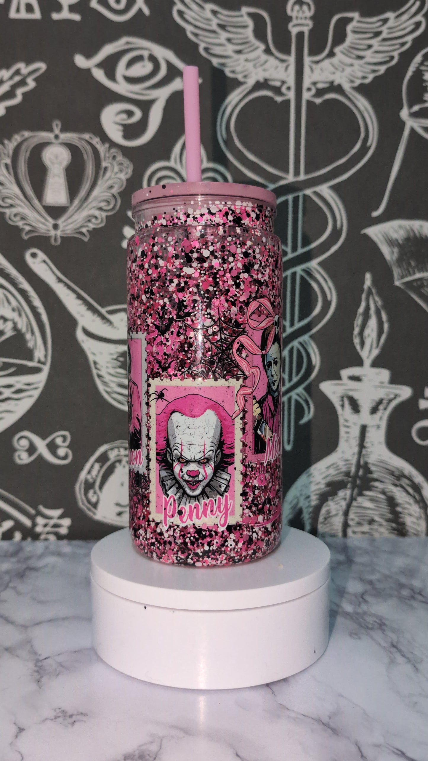 Pink horror snow globe