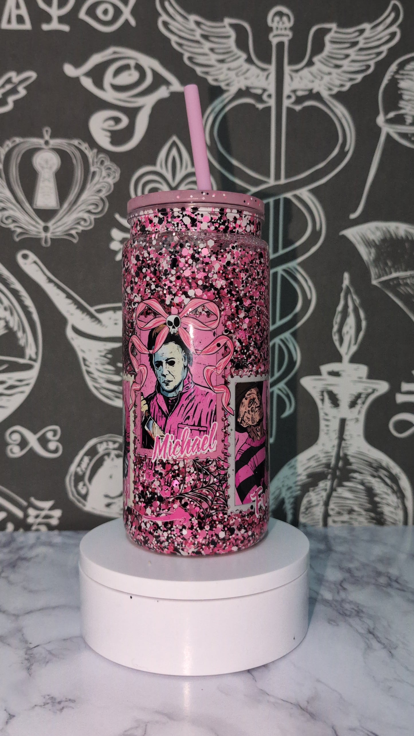 Pink horror snow globe