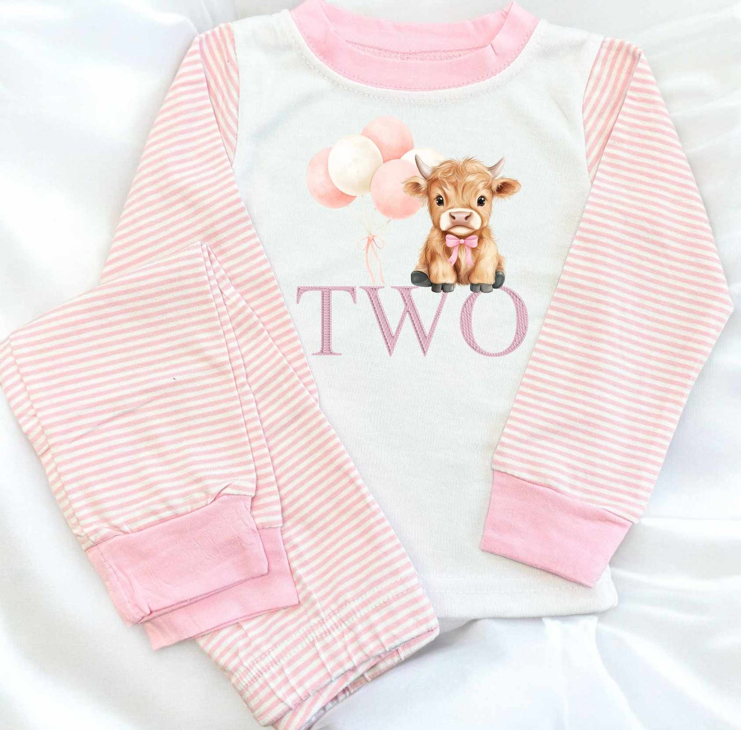 Pink Stripe Highland Cow Pjs